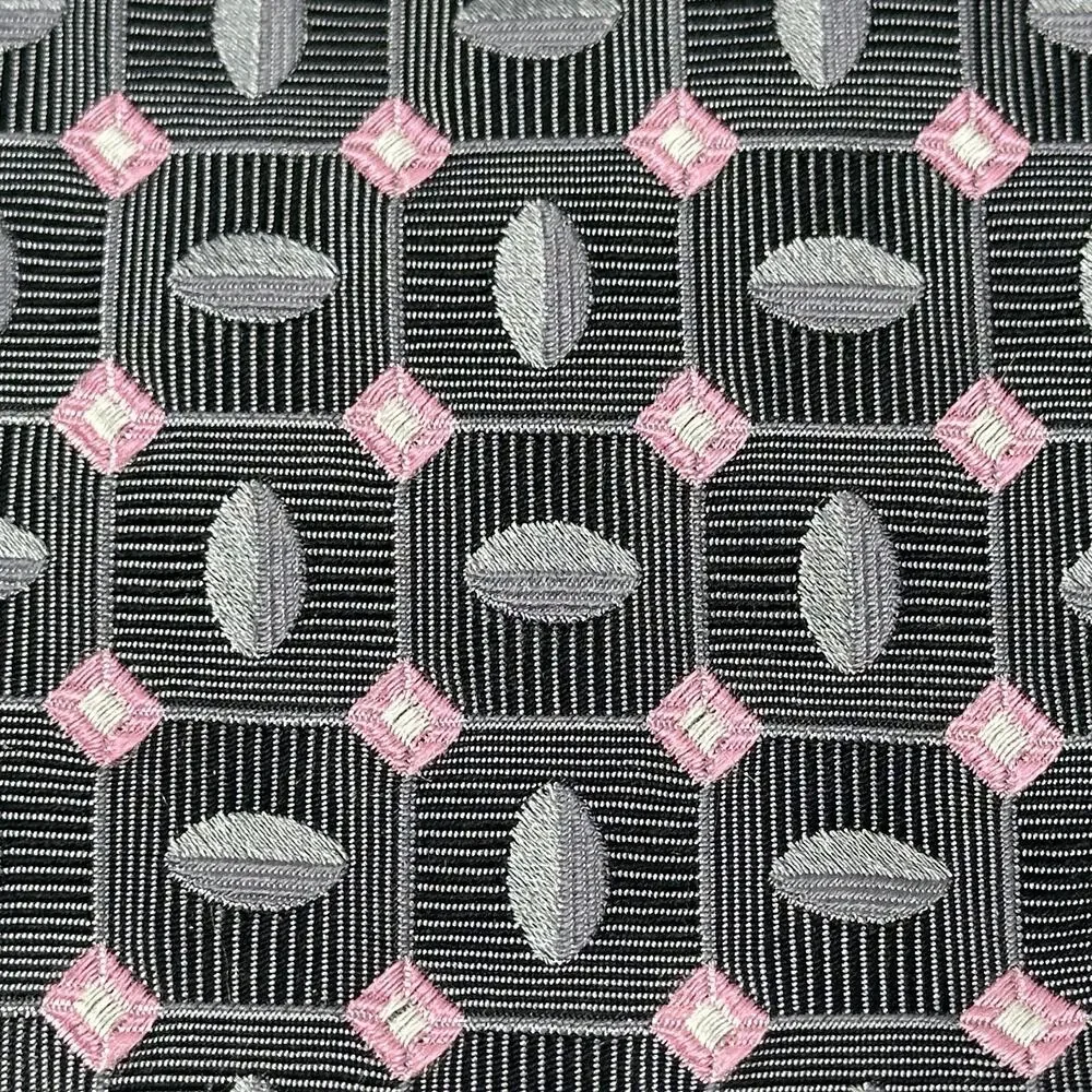 XMI Tie Mens 60 in Italian Silk Charcoal Pink Geometric Diamond Ellipsis Wide